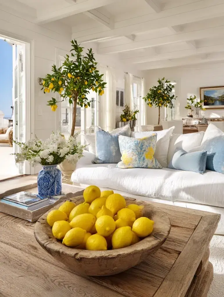 Italian Coffee Table Styling Ideas: Add Lemons in a Wooden Bowl