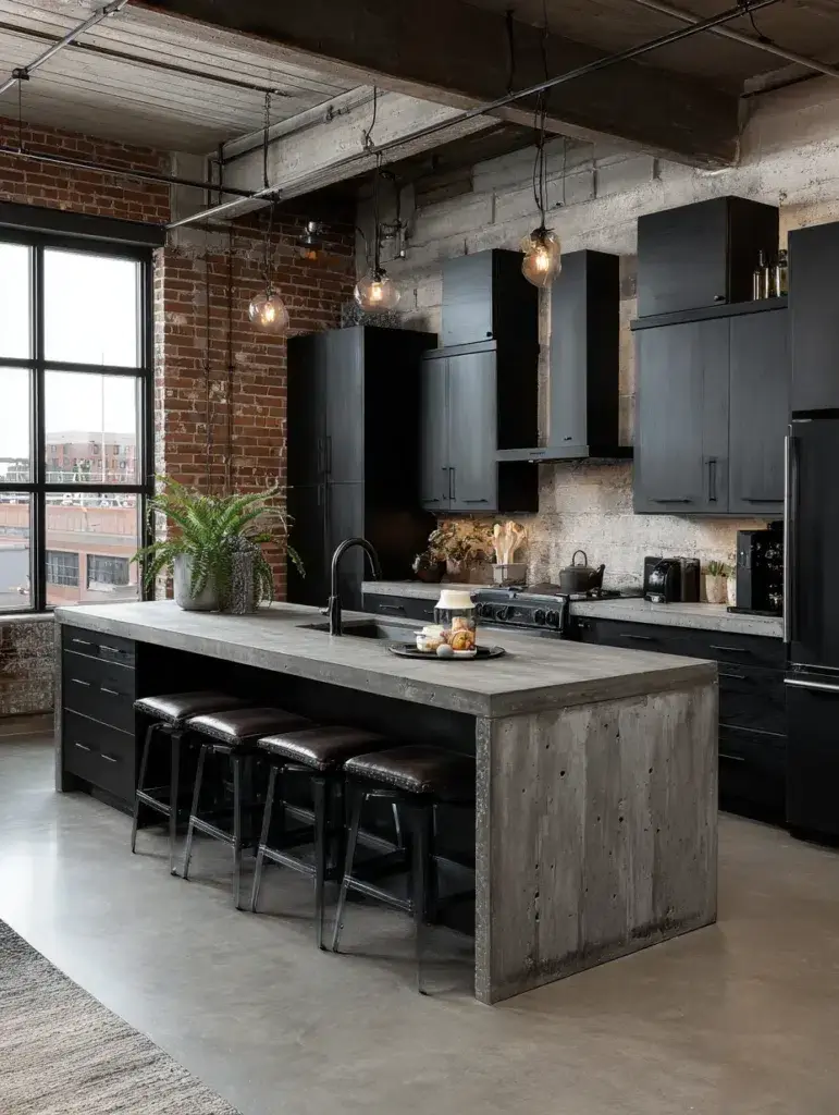 12 Black Cabinets with Concrete