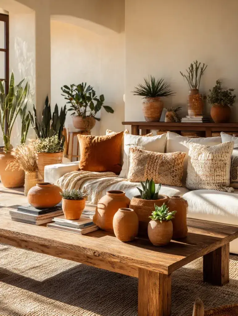 Mediterranean Coffee Table Styling Ideas: Use Terracotta Accents