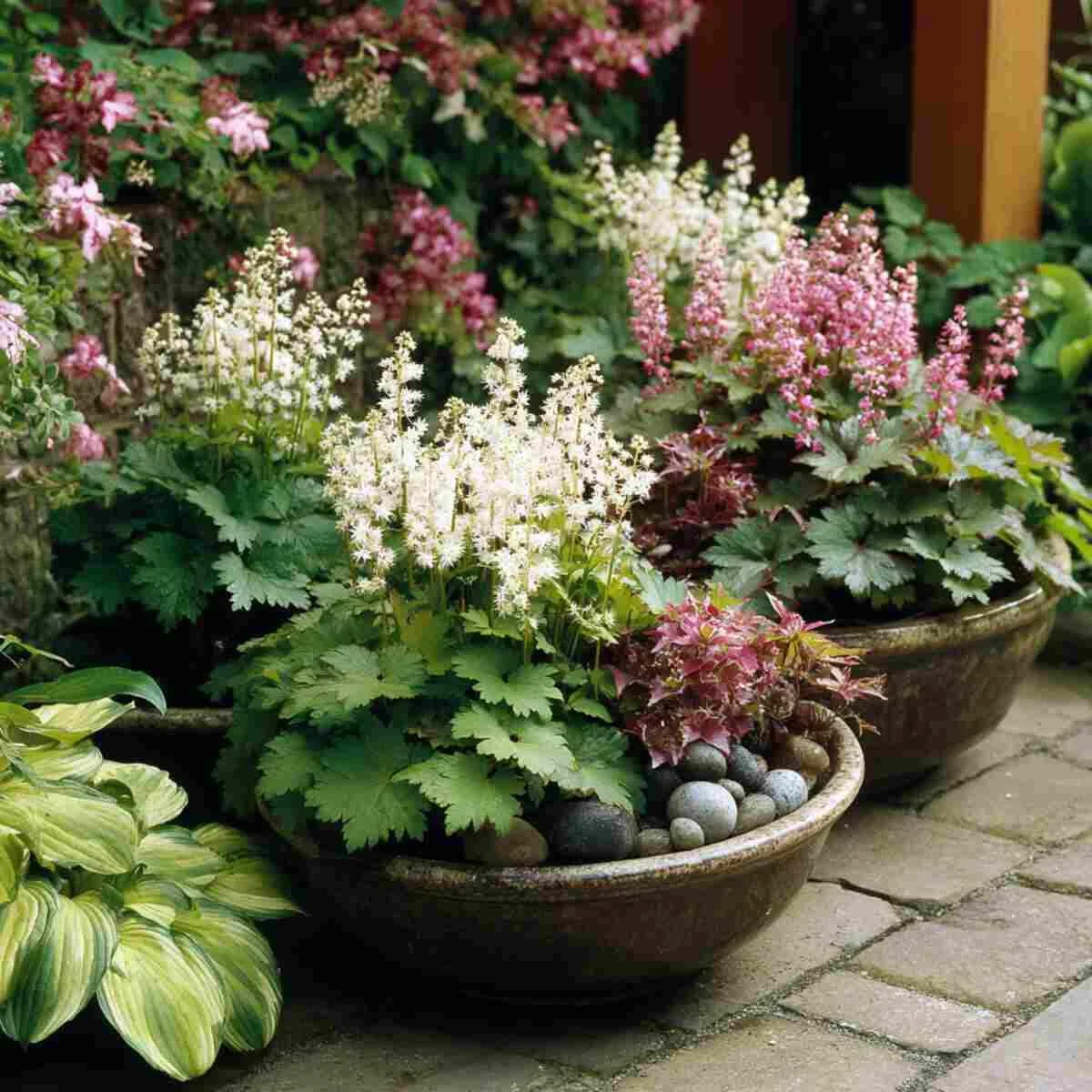 Tiarella in Low Wide Bowls