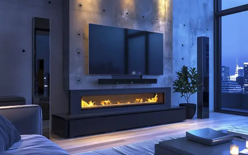Vertical Fireplace and TV: