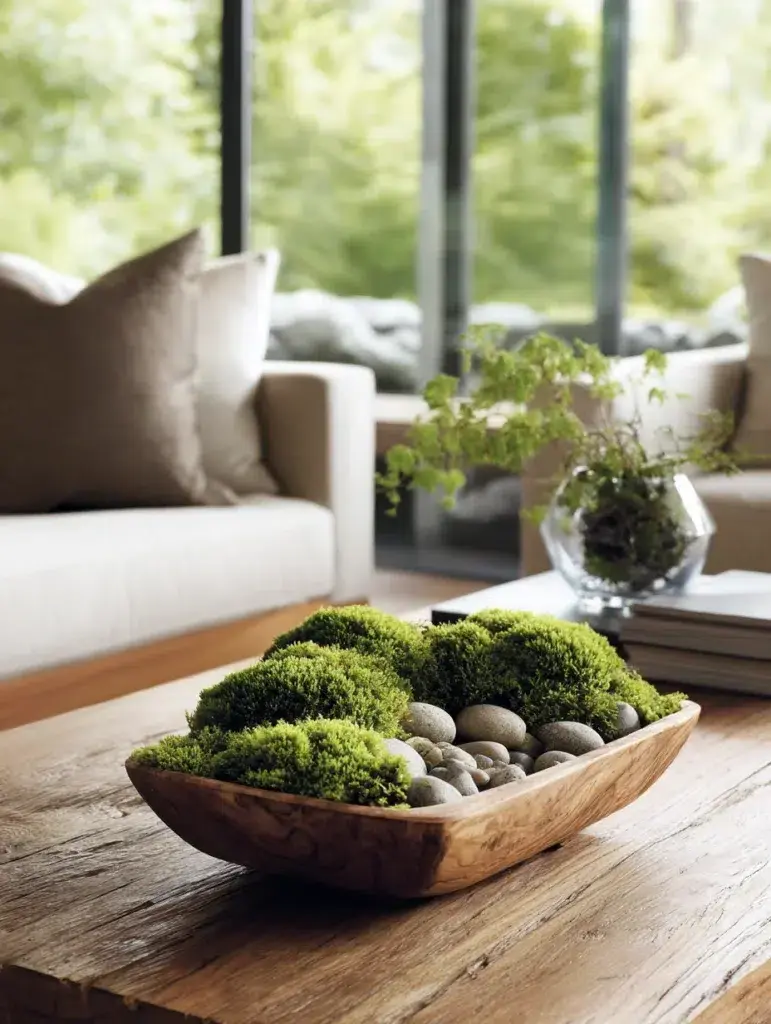 Scottish Coffee Table Styling Ideas: Incorporate Live Moss for Natural Texture