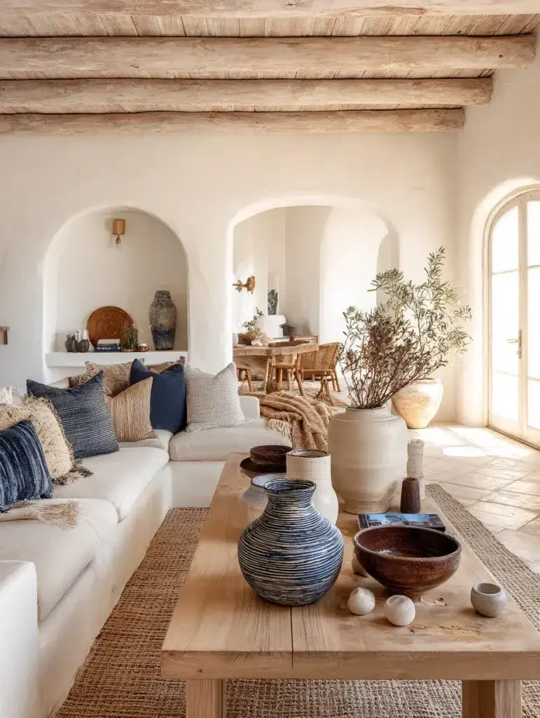 Mediterranean Coffee Table Styling Ideas: Layer Textured Ceramics
