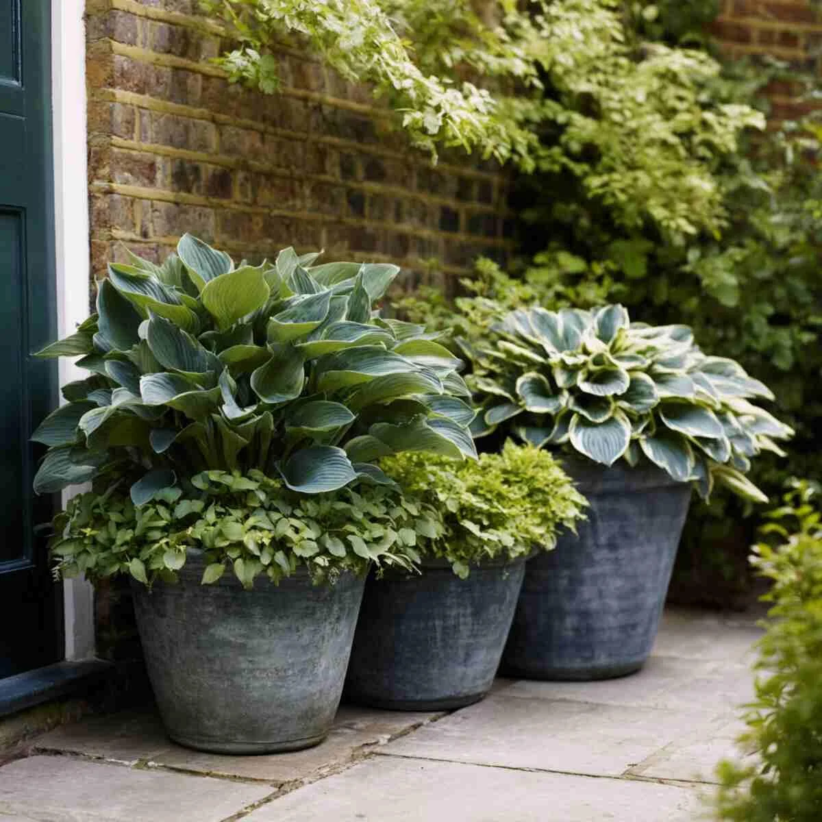 Hostas in Large Pots