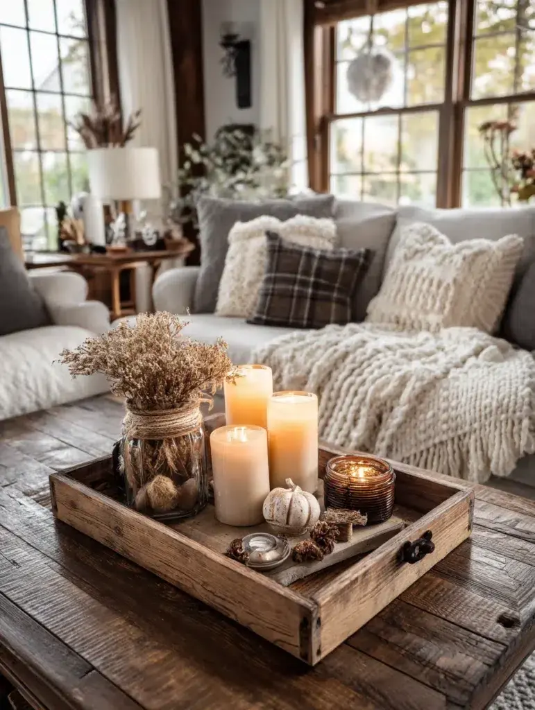 Irish Coffee Table Styling Ideas: Use a Rustic Wooden Tray for Organization