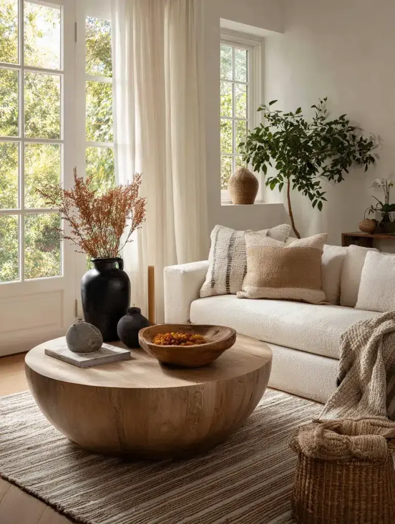 Elegant Round Coffee Table Styling Ideas: Add Texture with Natural Materials