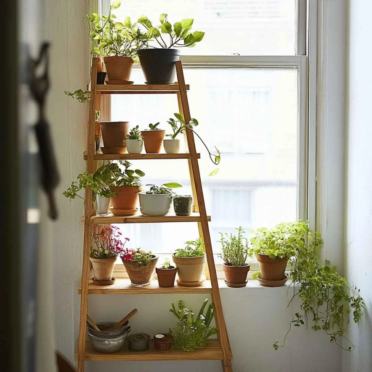 Ladder-style shelving for pots