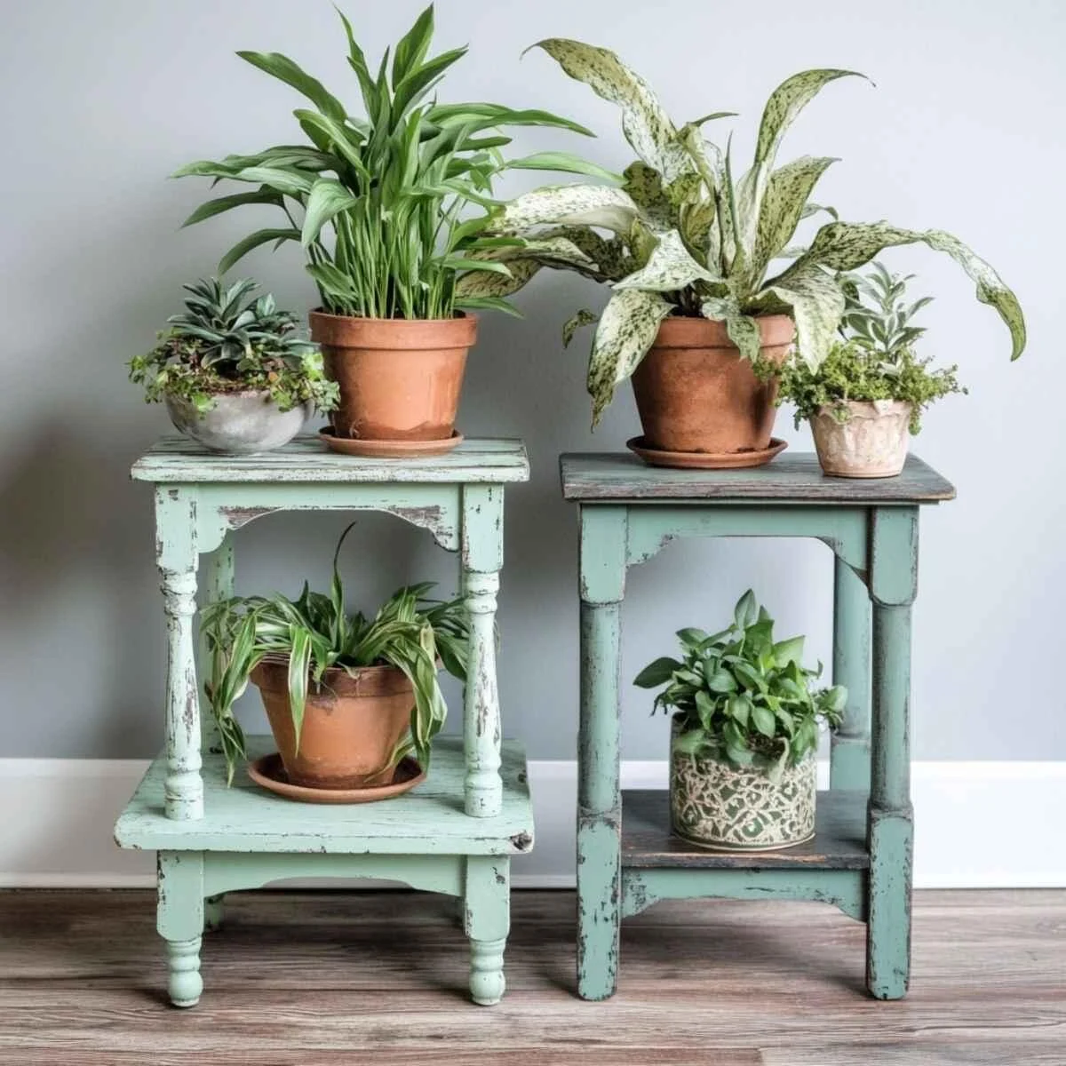 Utilizing old furniture as plant stands
