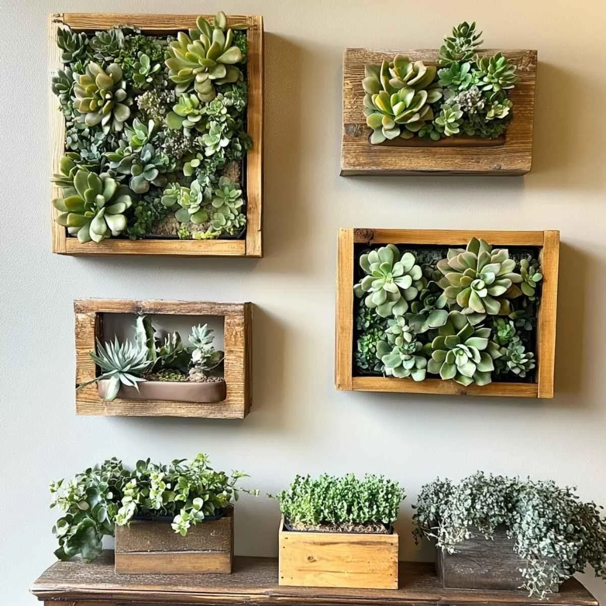 Wall-mounted succulent frames