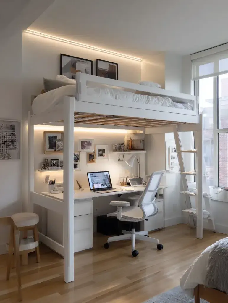 Loft Bed Bedroom Ideas: Under-Bed Home Office Setup