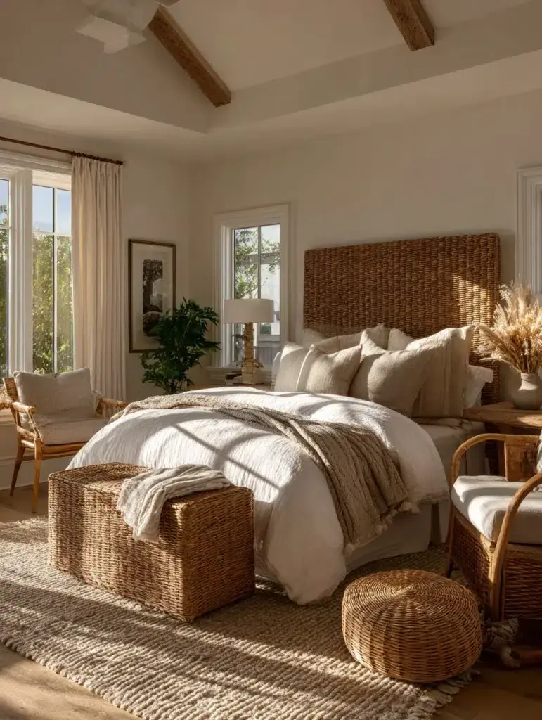 Beige Bedroom Ideas: Incorporate Rattan Furniture
