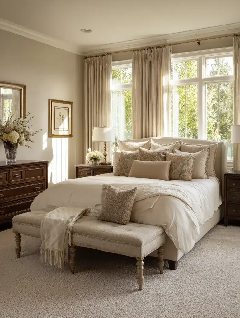 Beige Bedroom Ideas: Add a Beige Upholstered Bench