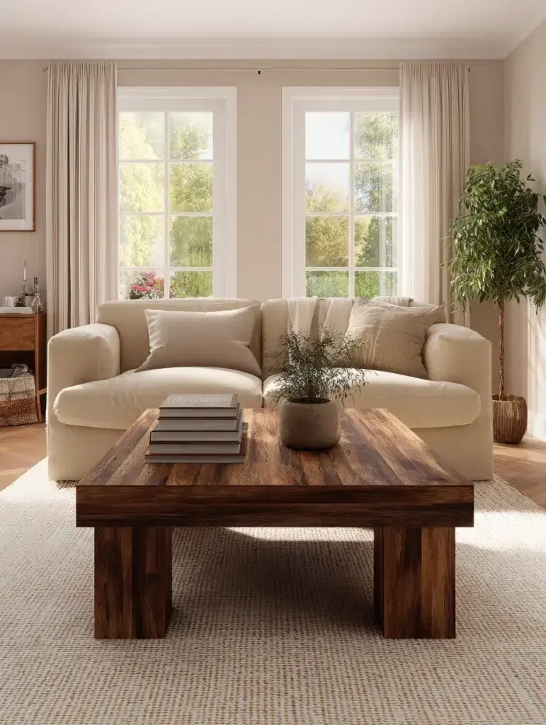 Brown and Cream Living Room Ideas: Style a Brown Wooden Coffee Table