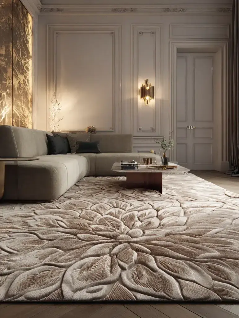 Stylish Living Room Rug Ideas: Textured 3D Carved Details