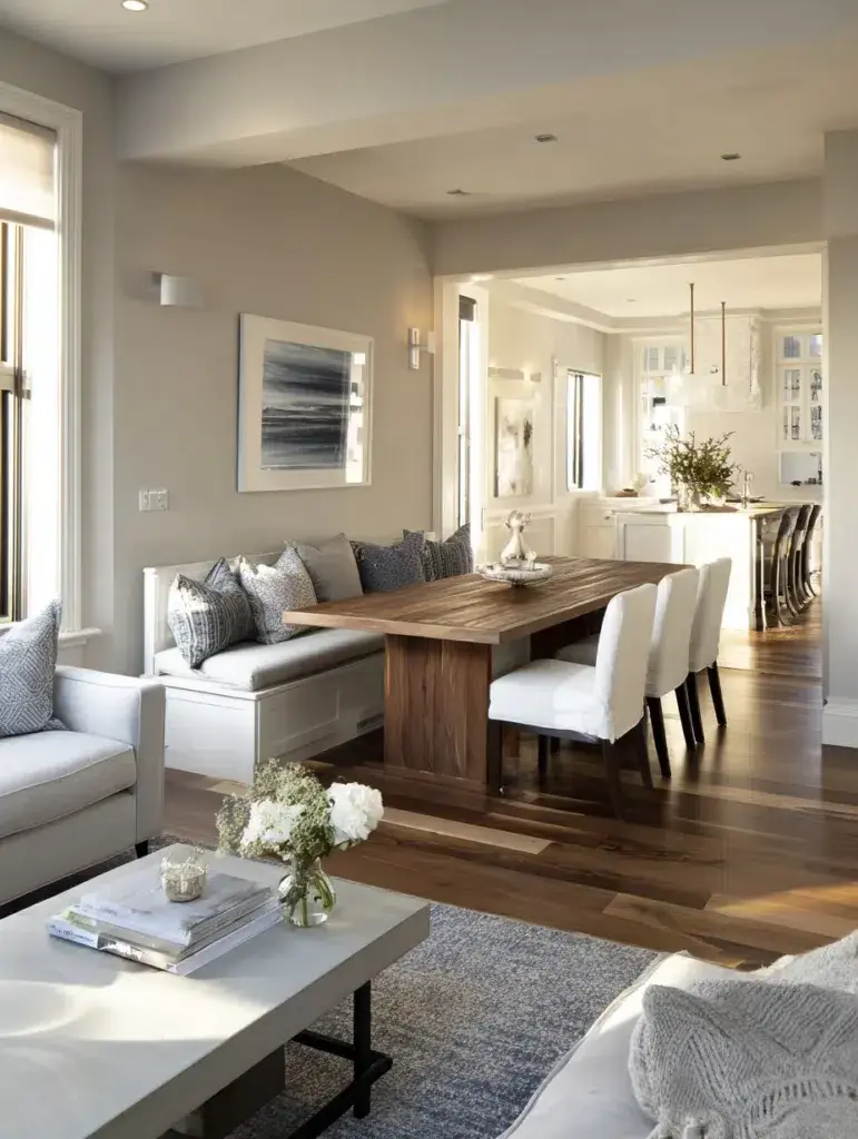 Small Living Room Dining Room Combo Ideas: Choose a Bench for Dining Seating