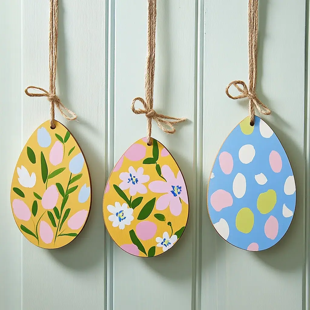Personalized Egg Hanger: This unique and personal door hanger idea allows you to create a custom Easter greeting for your guests. It's a fun and creative way to add a personal touch to your decorations.