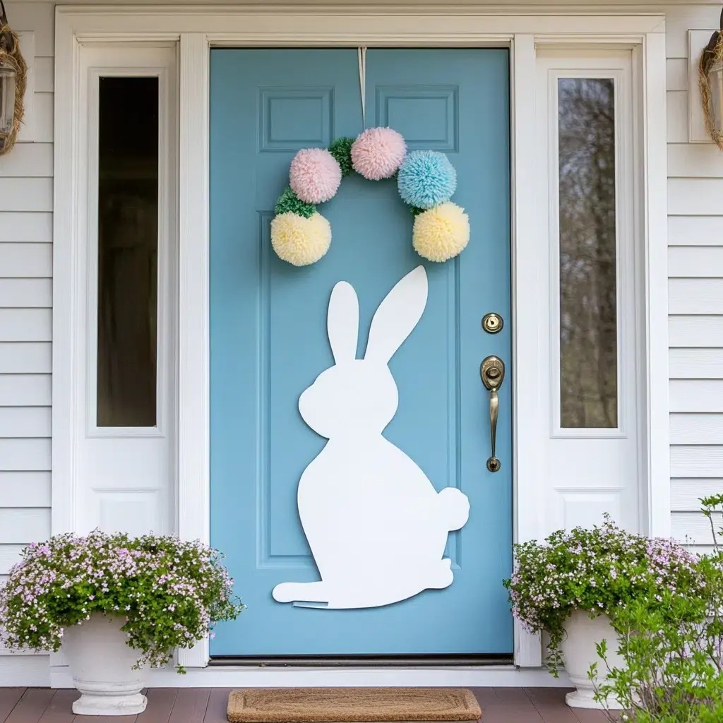 Bunny Silhouette: Who can resist the charm of a fluffy bunny? This door hanger idea features a playful bunny silhouette, bringing a touch of whimsical fun to your Easter decorations. Begin by cutting out a bunny silhouette from sturdy cardboard or wood. You can find templates online or even freehand your own design.