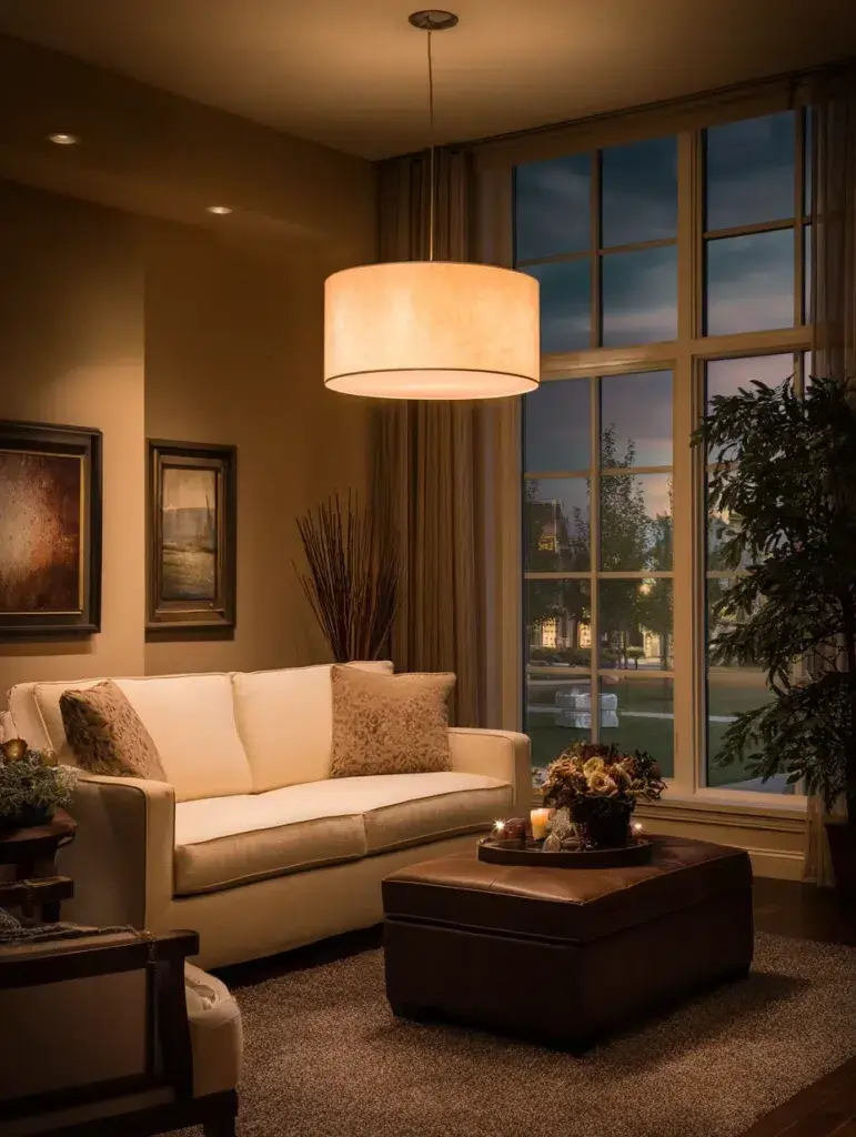 Brown and Cream Living Room Ideas: Incorporate Cream Pendant Lighting