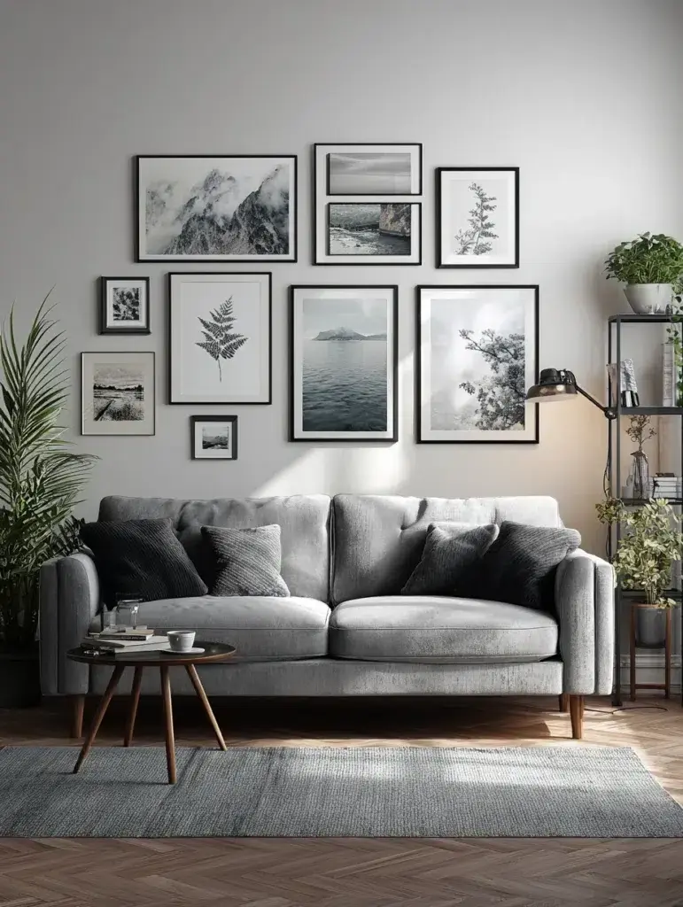 Grey Couch Living Room Ideas: Create a Gallery Wall Behind Your Couch