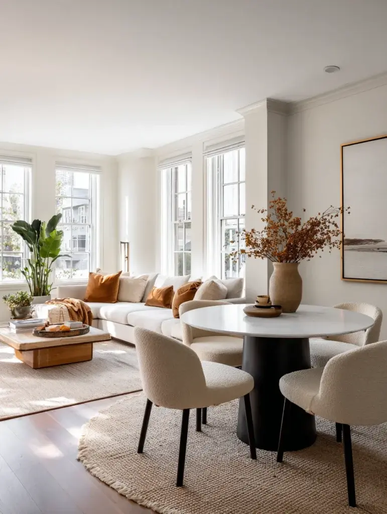 Small Living Room Dining Room Combo Ideas: Choose a Round Dining Table