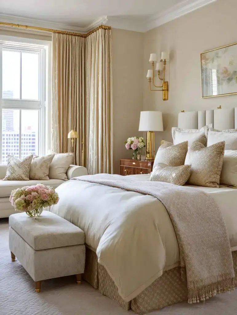 Beige Bedroom Ideas: Use Brass or Gold Fixtures