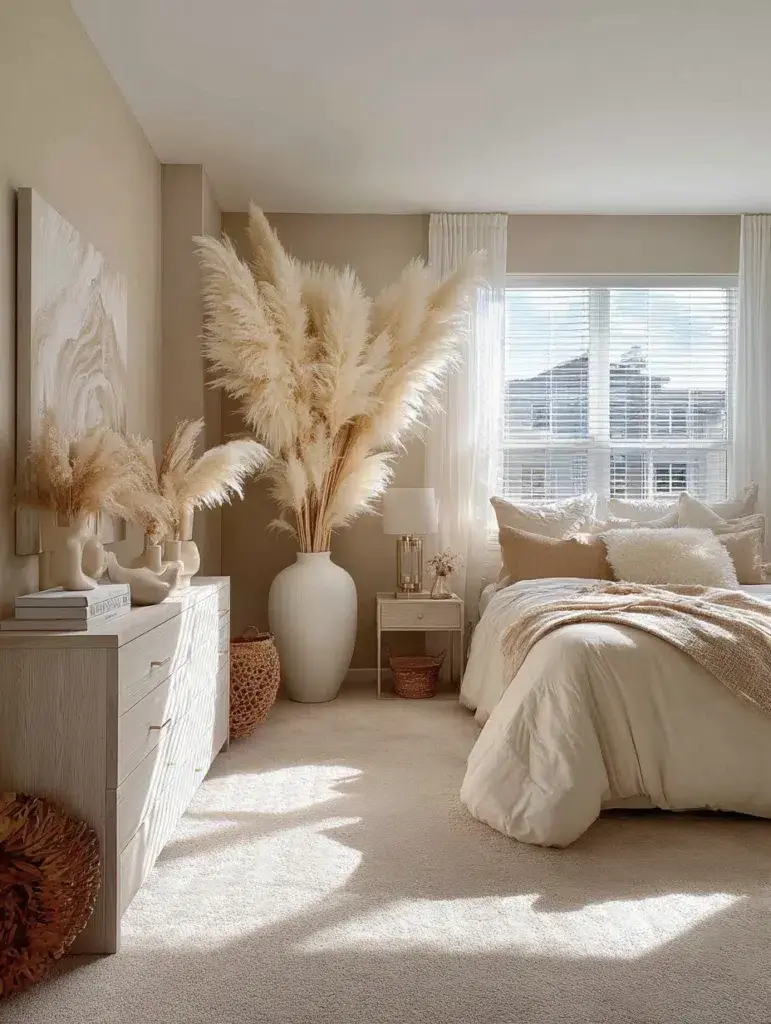 Beige Bedroom Ideas: Display Dried Pampas Grass