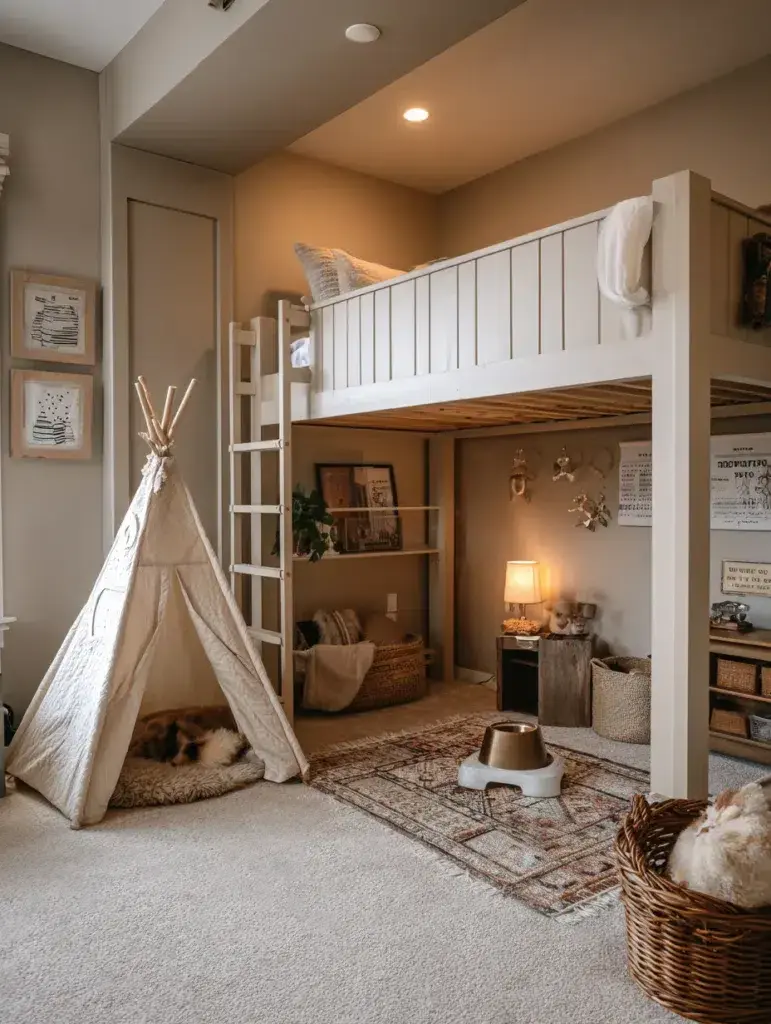 Loft Bed Bedroom Ideas: Pet Paradise Below