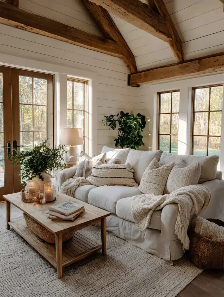 Aesthetic Farmhouse Living Room Ideas: Shiplap Accent Wall Magic