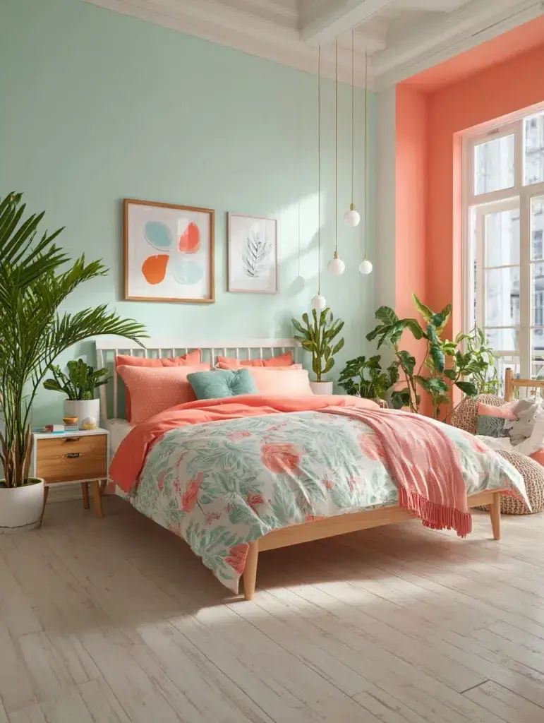 Wall Color Combinations: Coral and Soft Mint