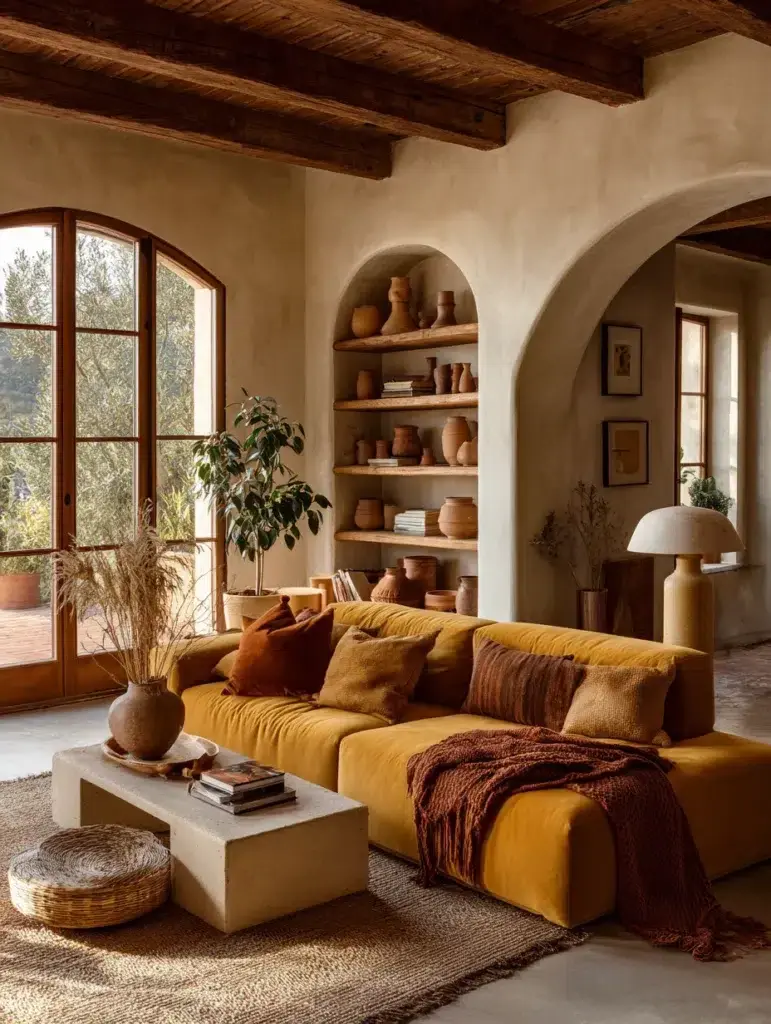 Yellow Couch Living Room Ideas: Layer Warm Terracotta Tones