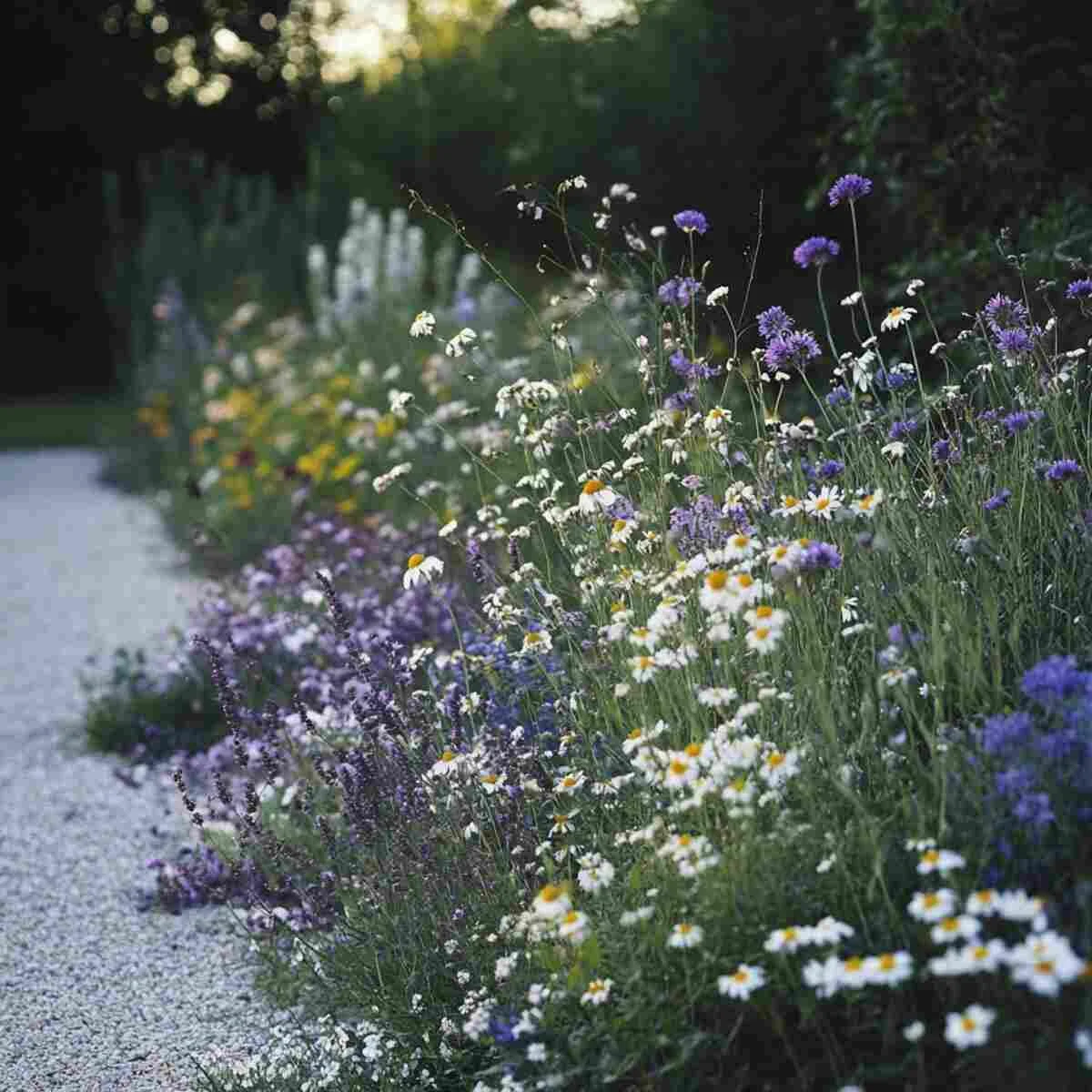 Pale flowers glowing at twilight