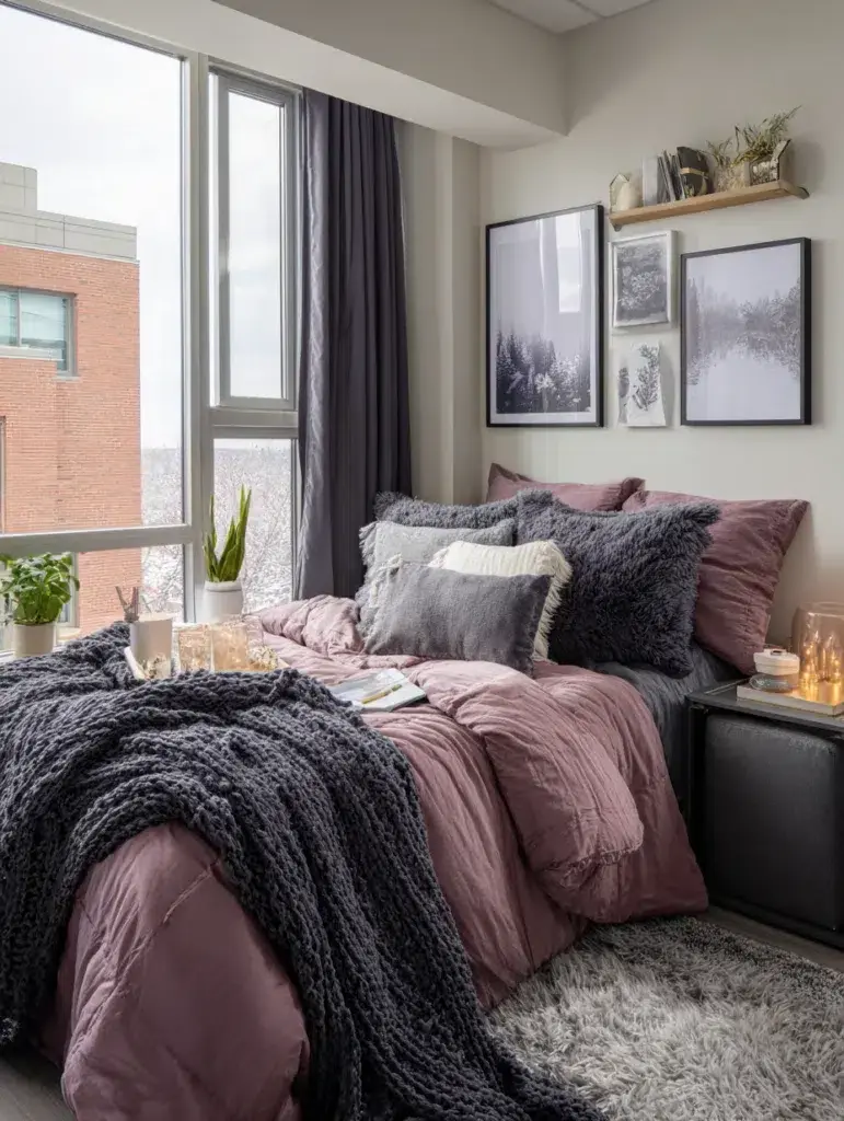 Dorm Room Color Ideas: Mauve and Charcoal