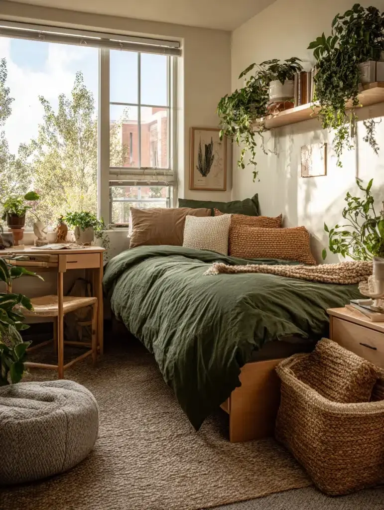 Dorm Room Color Ideas: Forest Green and Tan