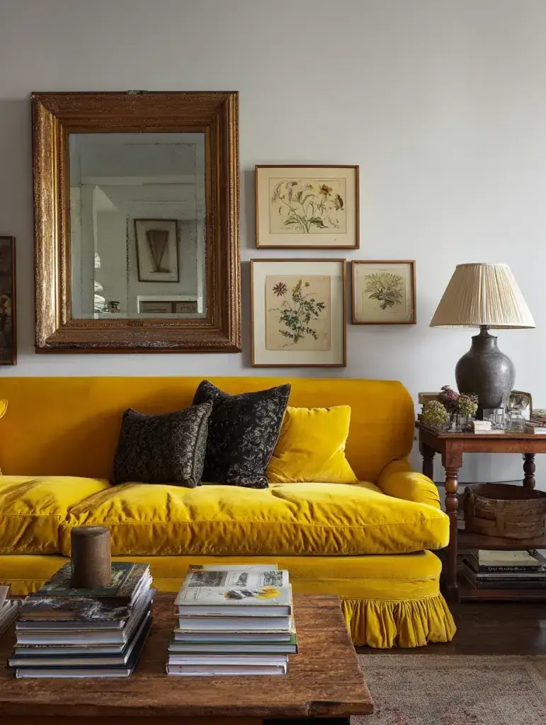 Yellow Couch Living Room Ideas: Mix in Vintage Finds for Character