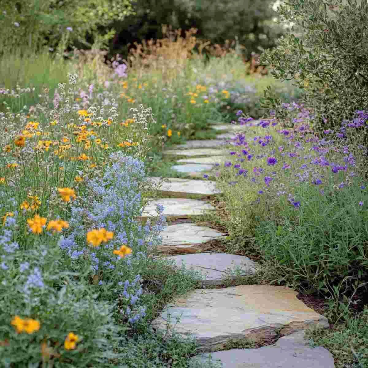 Stepping stones through a wildflower meadow