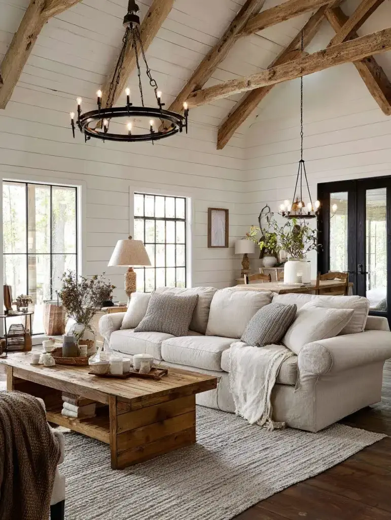 Aesthetic Farmhouse Living Room Ideas: Vintage-Inspired Lighting Fixtures