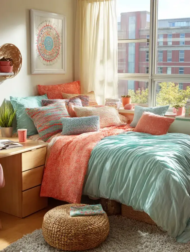 Dorm Room Color Ideas: Coral and Turquoise
