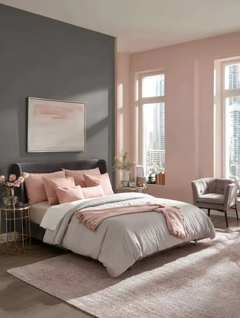 Wall Color Combinations: Charcoal Gray and Blush Pink
