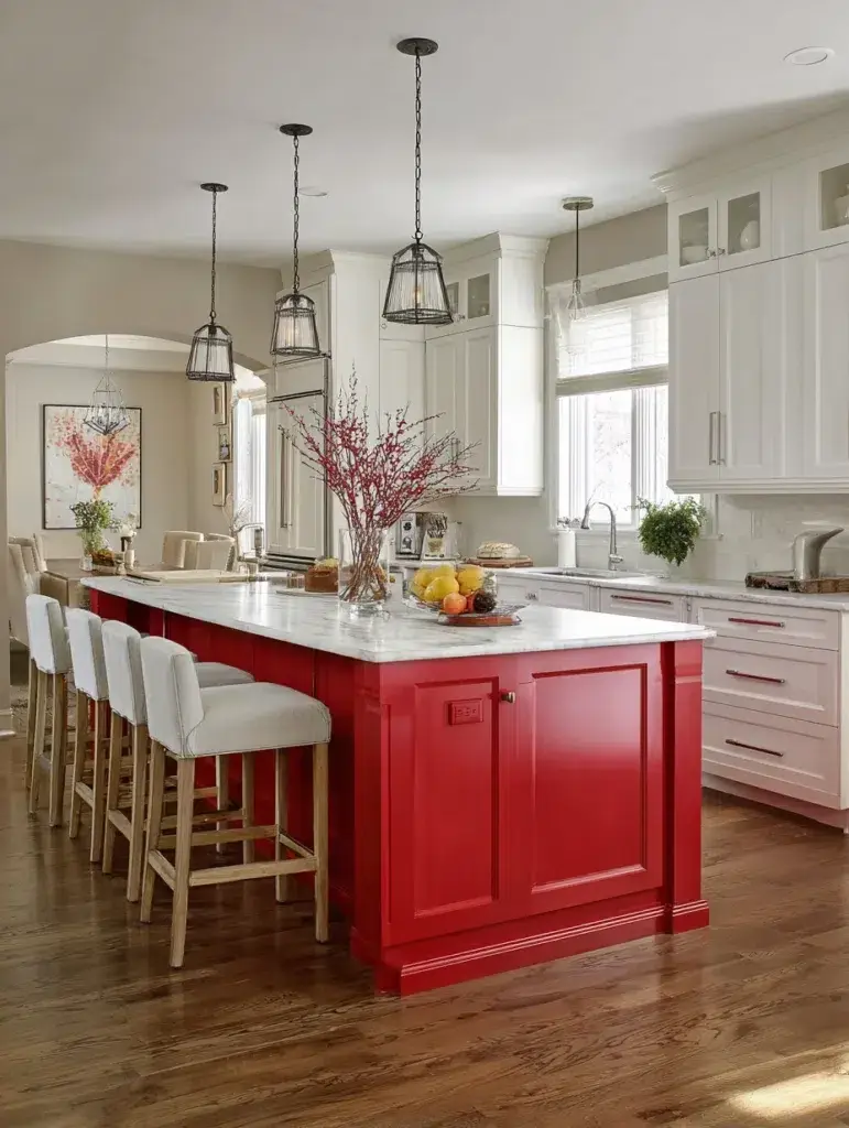 Red Kitchen Decor Ideas: Cherry Red Kitchen Island