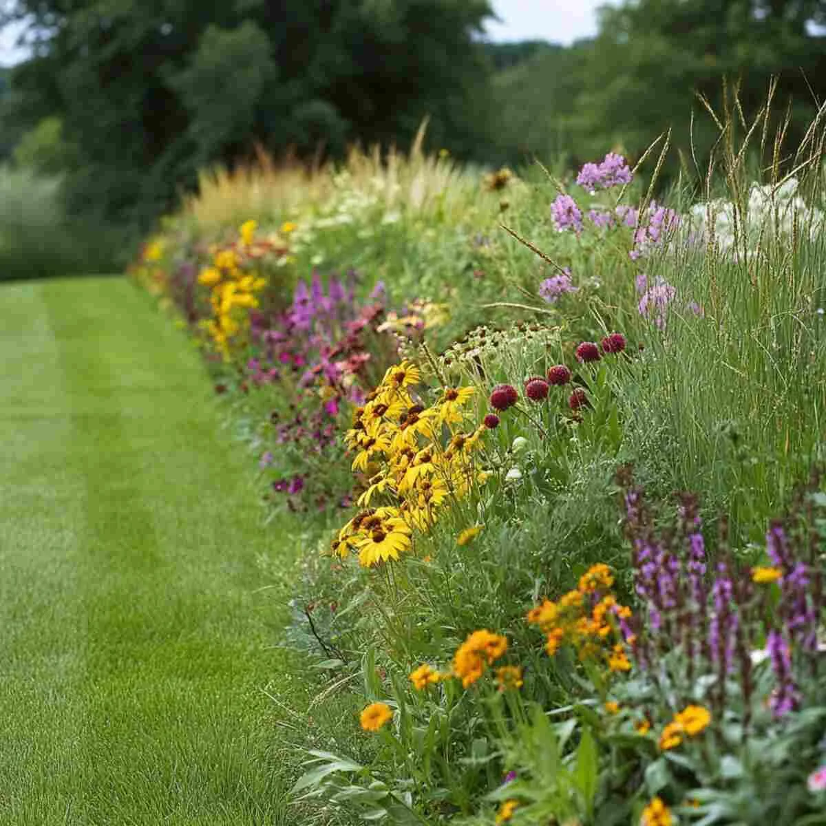 Perennial wildflowers along a garden edge
