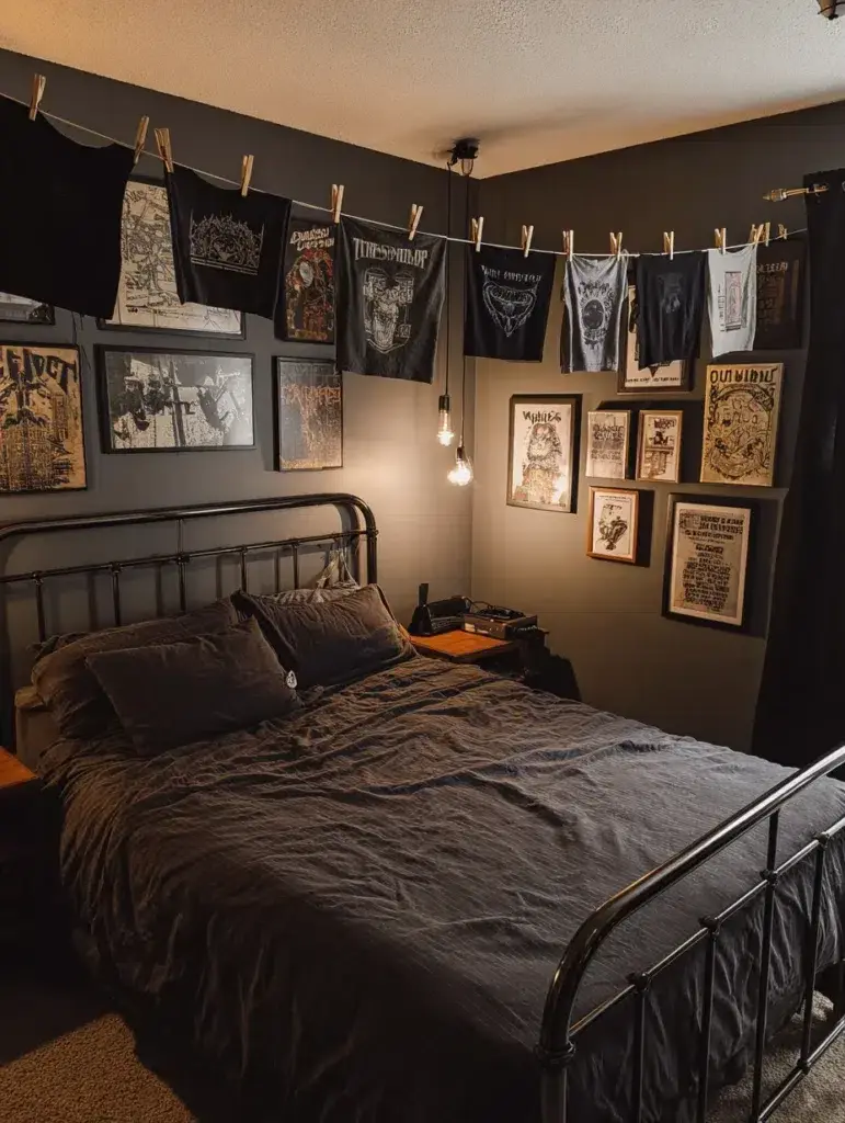 Aesthetic Grunge Room Ideas: Add Vintage Band Tees as Wall Art