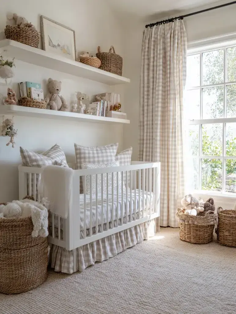 Elegant French Nursery Ideas: Gingham Fabric Accents