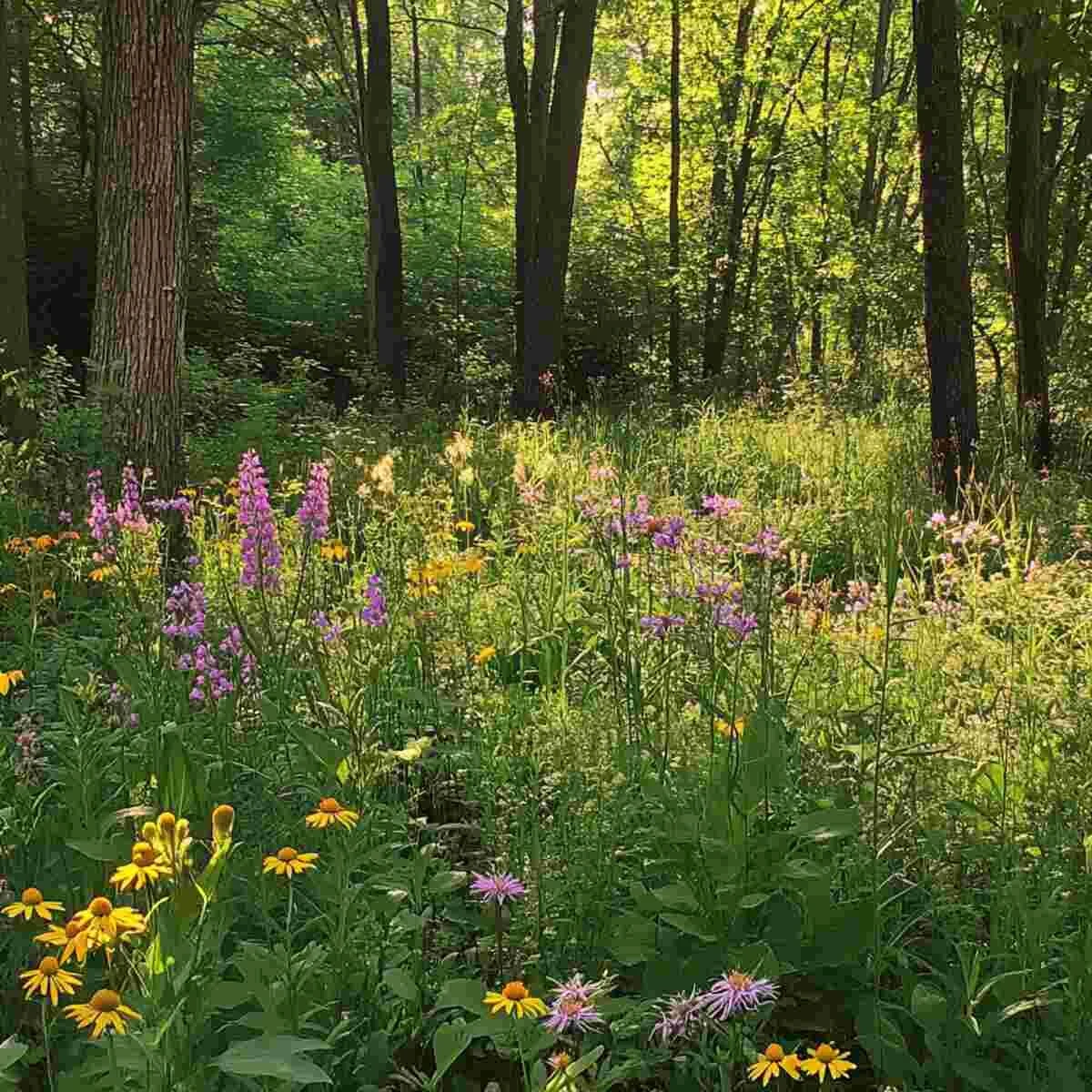 Wildflowers growing in a shaded area