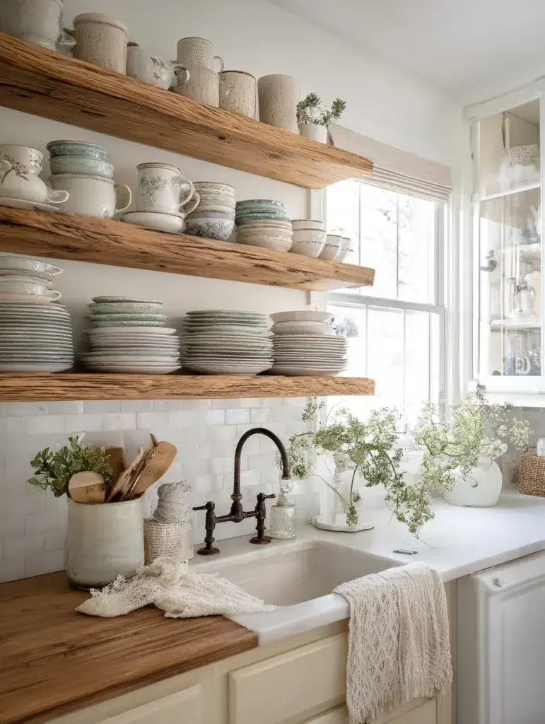 Above Kitchen Sink Ideas: Install Open Shelving with Dishes