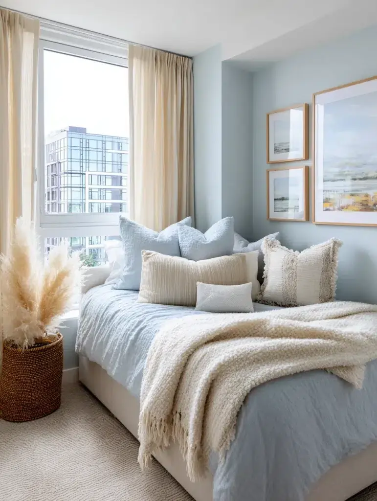 Dorm Room Color Ideas: Soft Blue and Warm Beige