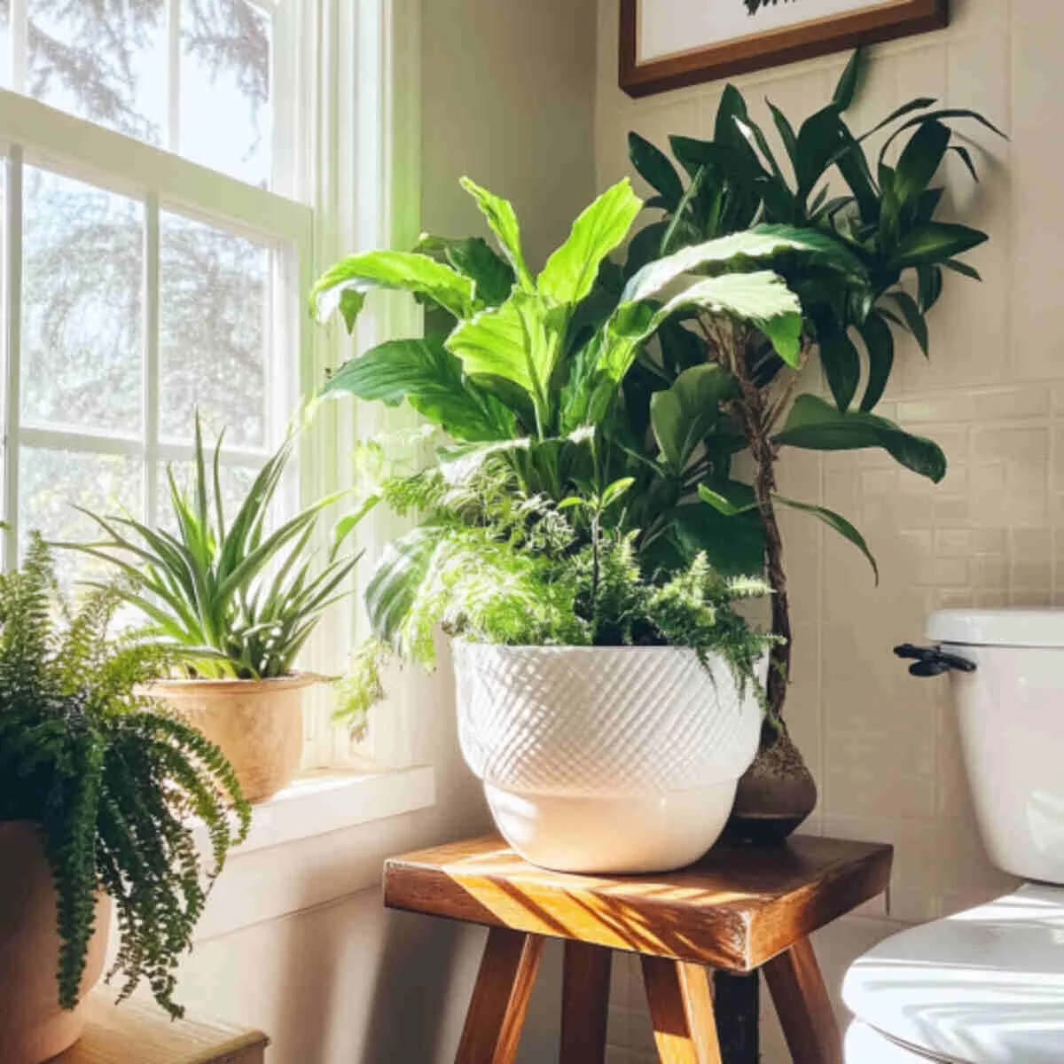 Plants in a bathroom nook