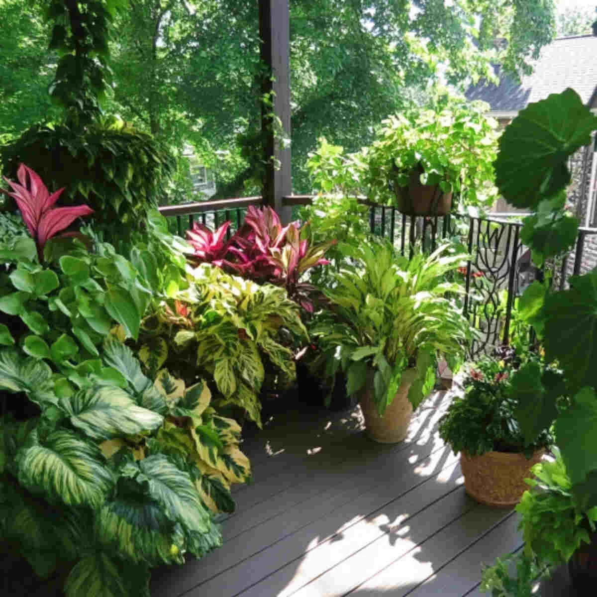 Container garden with mixed shade foliage