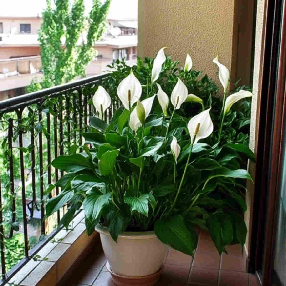 Group of peace lilies in a shady corner