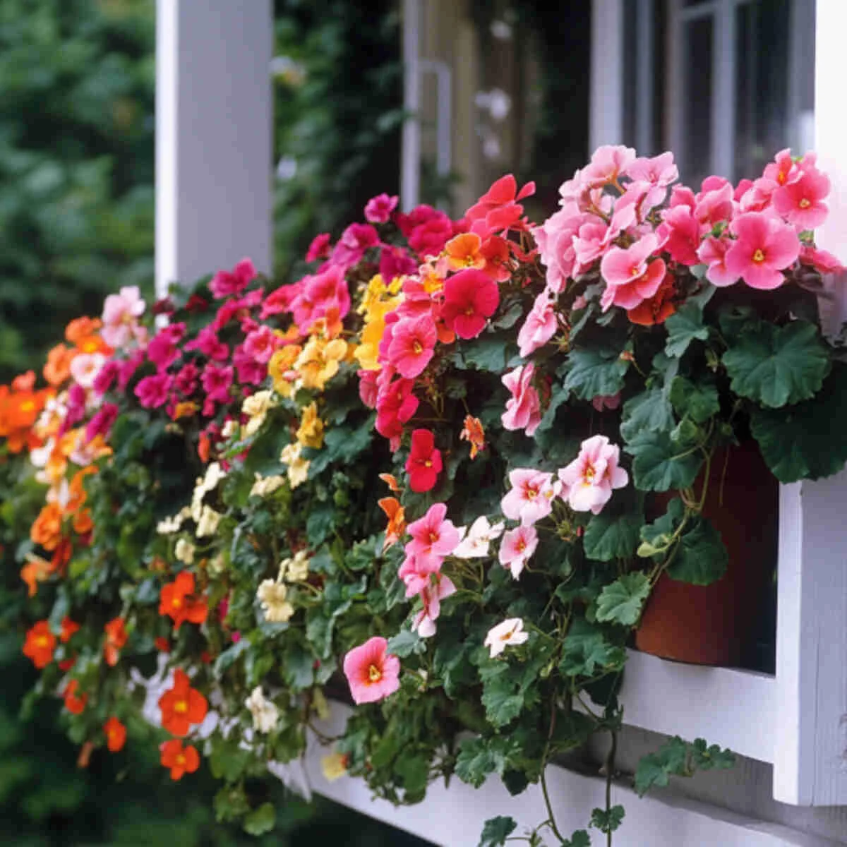 Brightly colored begonias in a shady spot