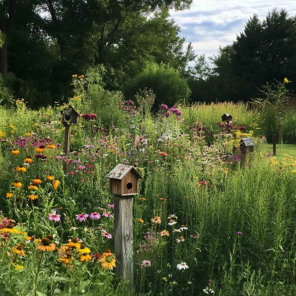 Wildflower Garden with Birdhouses
